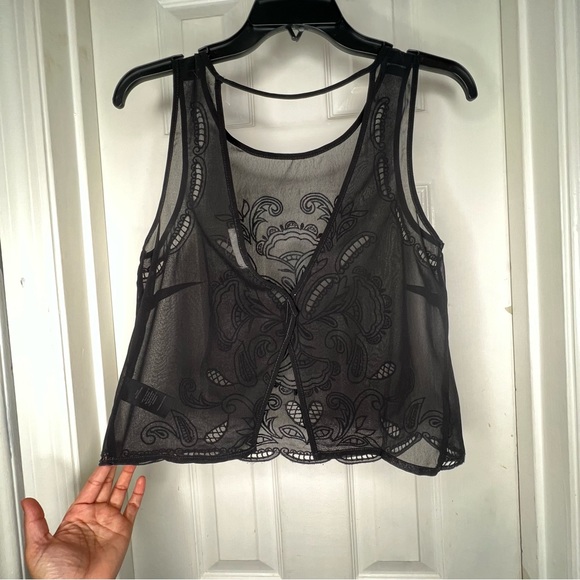 Transparent Embroidered Crop Tank Top With Open Back | Women’s size XS - Picture 8 of 8